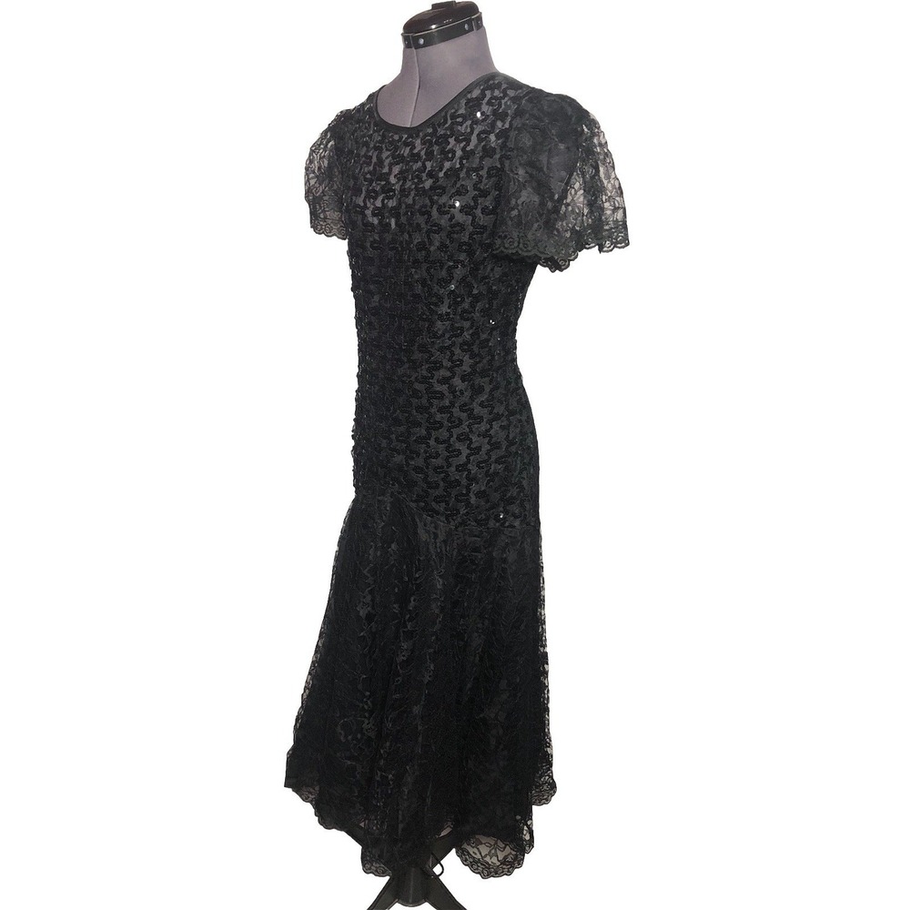Vtg 90s Goth Lace Sequin Dress Black Whimsygoth Witchy 39-33-39 DAMAGED/STAIND L - Picture 2 of 15